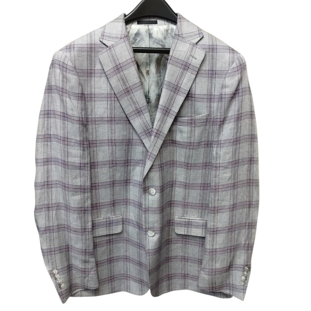 Tallia Mens Plaid Linen Derby Sport Coat 44L Ivy League Preppy Academia Office
